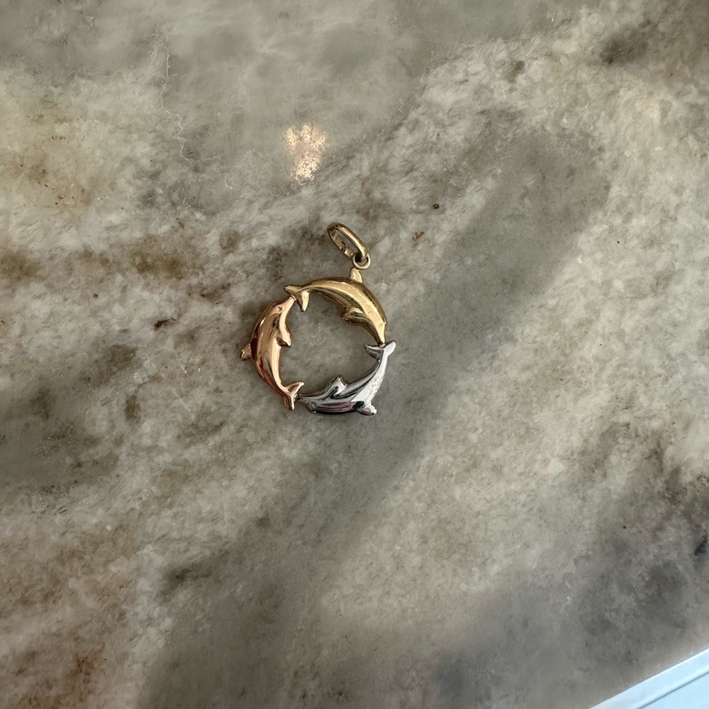 Gorgeous gold, rose gold silver dolphin necklace pendant w out chain